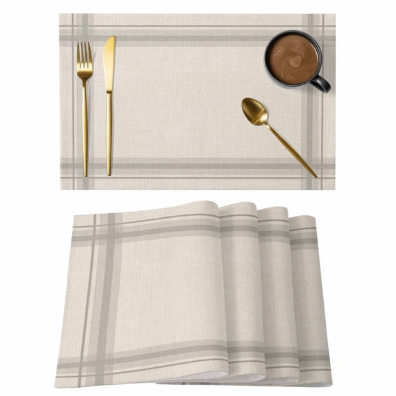 Beige Placemats Set of 4 Modern Minimalist Stripes Art Gray Place Mats Indoor Wipeable Table Mats Washable Cloth Dining Table Placemats for Kitchen Holiday Party Home Decor 13x19 Inch