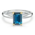 thumbnail image 3 of Gem Stone King 925 Silver and 10K Yellow Gold London Blue Topaz Engagement Ring for Women | 1.14 Cttw | Emerald Cut 7X5MM | Gemstone November Birthstone | Size 9, 3 of 6