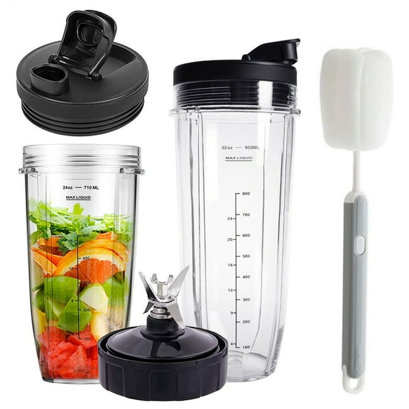 Dongyi 2-Pack Blender Cups Replacement for Ninja-24oz&32oz with To-Go Lids,7 Fins Extractor Blades,Compatible with Nutri Ninja BL480,BL490,BL640,NN100 etc