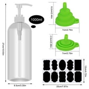 Abaima 2 Pack 32oz Empty Pump Bottle, 1000ml Shampoo And Conditioner Dispenser Bottle,1 Liter Refillable Clear Shower Soap Dispenser Bottle With Silicone Funnels And Labels