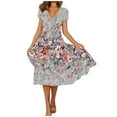 thumbnail image 2 of Mode Femmes A-Type V Cou Floral à Manches Courtes Robe Décontractée en Vrac, 2 of 6