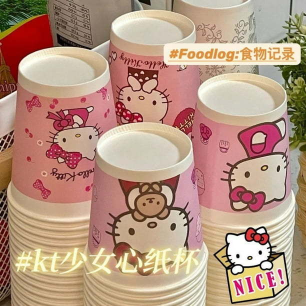 Vaso de papel rosa de Hello Kitty con alto valor de color, vaso desechable de dibujos animados, para fiestas, picnics, acampadas, necesario para niñas
