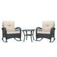 thumbnail image 4 of Abble 3-Piece Outdoor Furniture Set, Patio Outdoor Conversation Set with Coffee Table, PE Wicker Rocking Chairs with Beige Cushions, Dark Brown, 4 of 6