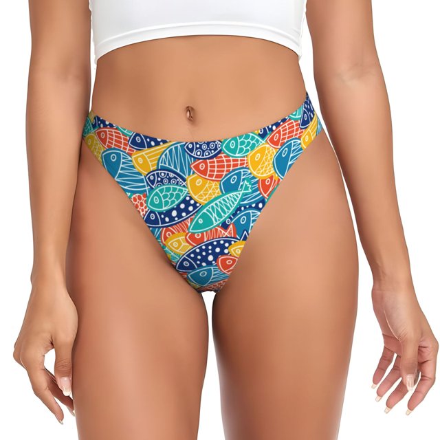 Fotbe Colorful Fish 1 Tanga Sin Costuras para Mujer con Estampado – Panties Invisibles, Transpirables y Cómodos para Uso Diario-XX-Large