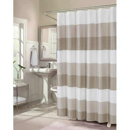 Dainty Home Waffle Weave Ombre Stripe Fabric Shower Curtain, 70 x 72 In Taupe