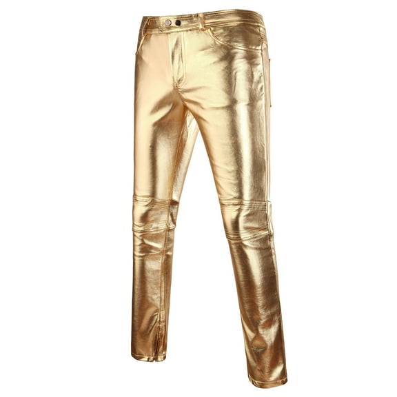 cllios Mens Casual Night Club Metallic Moto Jeans Style Flat Front Suit Pants Straight Leg Trousers Disco