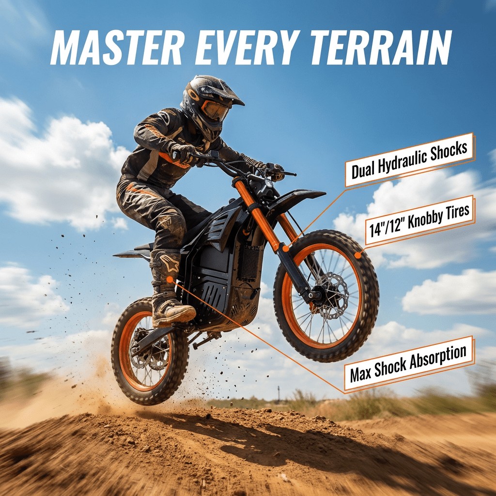 V7 Electric Dirt Bike for Teens and Adult 3,000 W Mid-Drive Motor 48 V 20.8 Ah Battery 37MPH