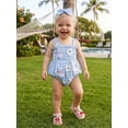 thumbnail image 5 of BemeyourBBs Newborn Baby Girl Summer Clothes Infant Baby Girl Goose Outfit Plaid Gingham Smocked Bubble Romper Embroidered Strap Sleeveless Bodysuit and Headband 2 Piece Set, 5 of 9