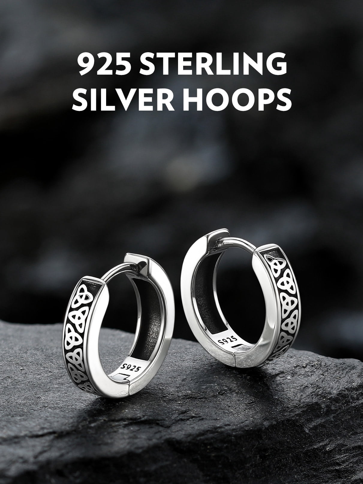 Bandmax 10MM 925 Sterling Silver Huggie Earrings for Men Tiny Triangle Celtic Knot Hoop Earrings for Boyfriend Husband Father Son Gift