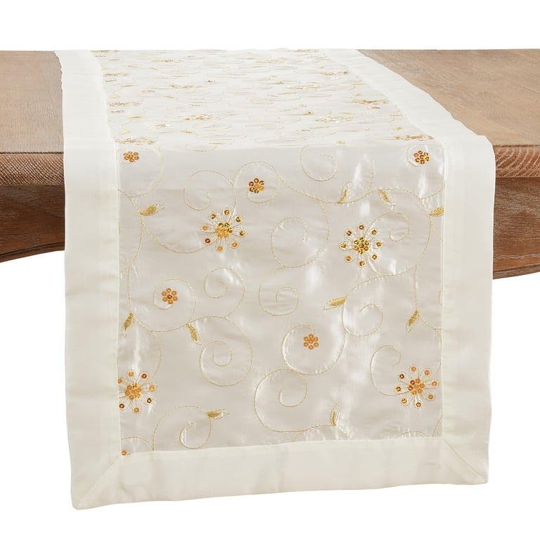 SARO LIFESTYLE Runner Tavola Natale Ricamo E Paillettes | Collezione Sevilla, 100% Poliestere, Bordo - 3
