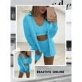 thumbnail image 4 of STARVNC Women Tie Waist Long Sleeve Crop Tank Fleece Cardigan Shorts 3 Piece Sets, 4 of 4