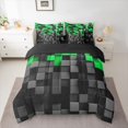 thumbnail image 2 of Homewish Black Green Plaid 7 Pieces Bedding Comforter Set For Female Men Adults,Abstract Geometric Buffalo Full Bedding Set Lightweight,Futuristic Cubes Fitted Sheet Flat Sheet, 2 of 8