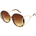 thumbnail image 2 of Women's Chunky Round Sunglasses Open Metal Arms Neutral Colored Lens 55mm (Tortoise Gold / Amber), 2 of 4