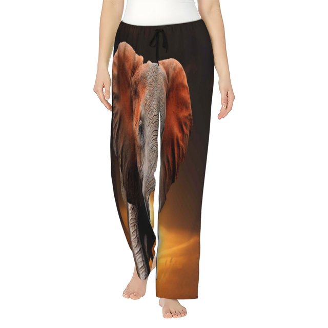 Fotbe Elephant Sunset in Kenya Pantalones de Pijama para Mujer, Pantalones de Dormir, Pantalones Pj con Cordón y Bolsillos-Small