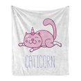 thumbnail image 1 of Unicorn Cat Soft Flannel Fleece Throw Blanket, Pink Cat a Horn and Funny Expression Lying Caticorn Cartoon Mascot, Cozy Plush for Indoor and Outdoor Use, 50" x 70", Pink Lilac White, by Ambesonne, 1 of 6