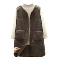 thumbnail image 4 of Yigetop Fleece Vest, Women's Solid Color Lambhair Round Tie Pocket Warm Loose Casual Long Vest Sherpa Vest Womens Brown 2XL, 4 of 5