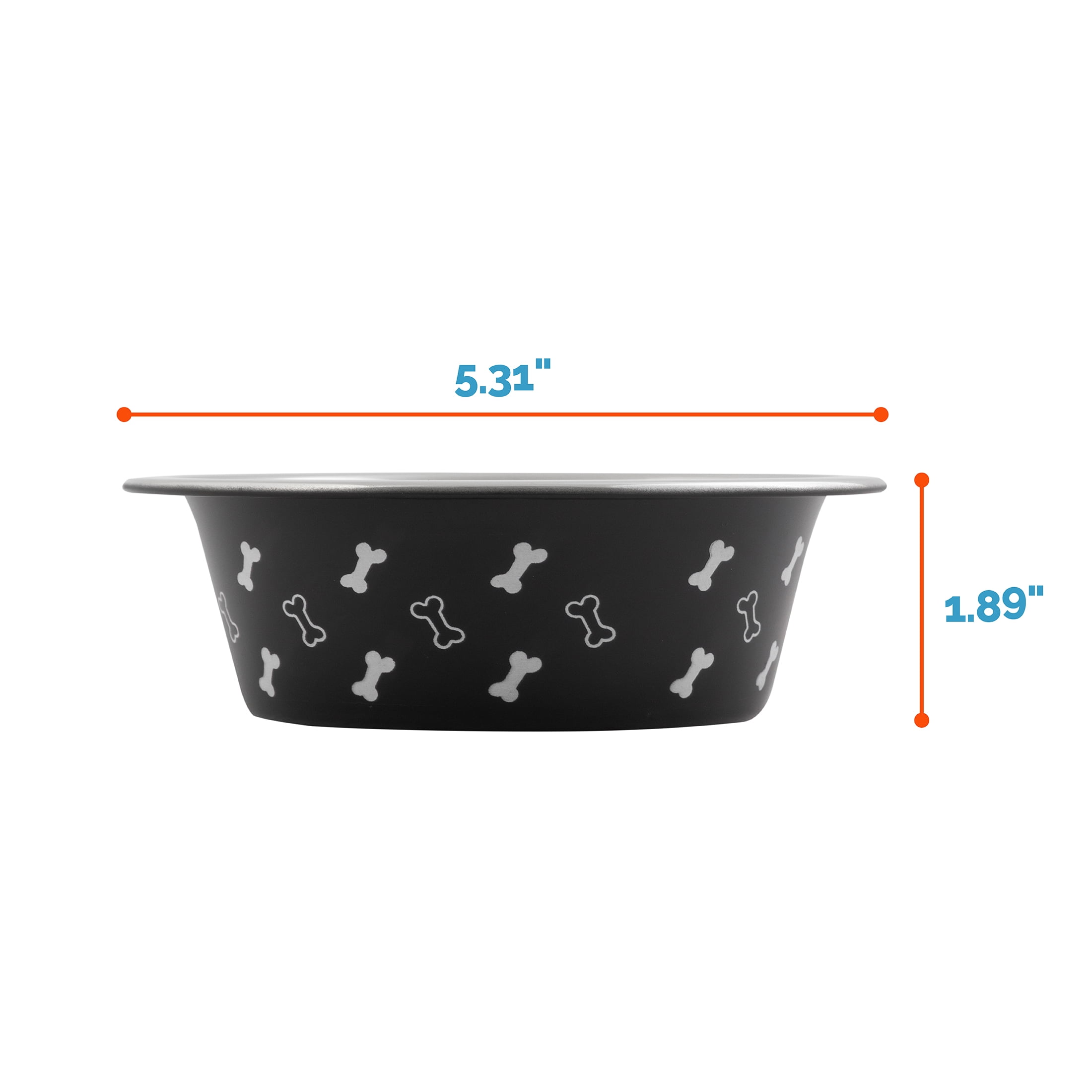 Vibrant Life Small Stainless Steel Dog Bowl, Black with Bones, 10.82 Fluid Ounces