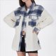 thumbnail image 5 of Chaqueta de Franela Abotonada de para Mujer, con Solapa Afelpada, Larga, Blusa A Cuadros, Otoño Azul M, 5 of 9