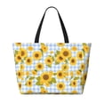 thumbnail image 2 of Xecao Blue White Plaid Sunflower for versatile beach bag for women includes zipper pockets and waterproof material, ideal for vacations and adventures., 2 of 7