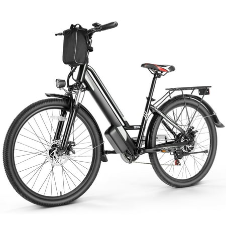 Gocio 500W 26" Electric Bike 48V City Electric Bicycle for Adult, 19MPH Cruiser Ebike, up to 50 Miles Electric Commuter Bike with Carrier Rack, Shimano 7 Speeds Electric Commuter Bike