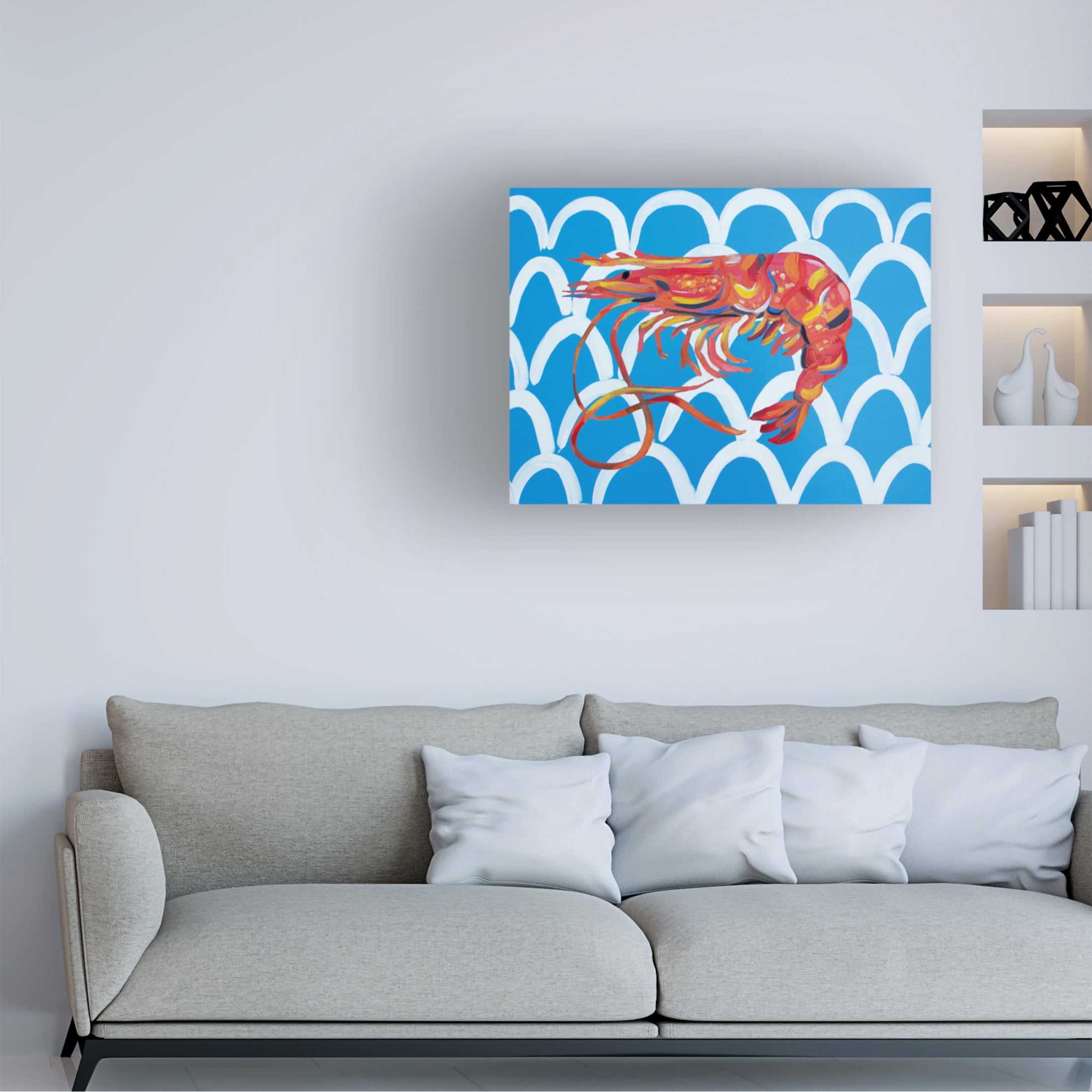 Trademark Fine Art Alice Straker Prawn On Blue Wavey Canvas Wall Art