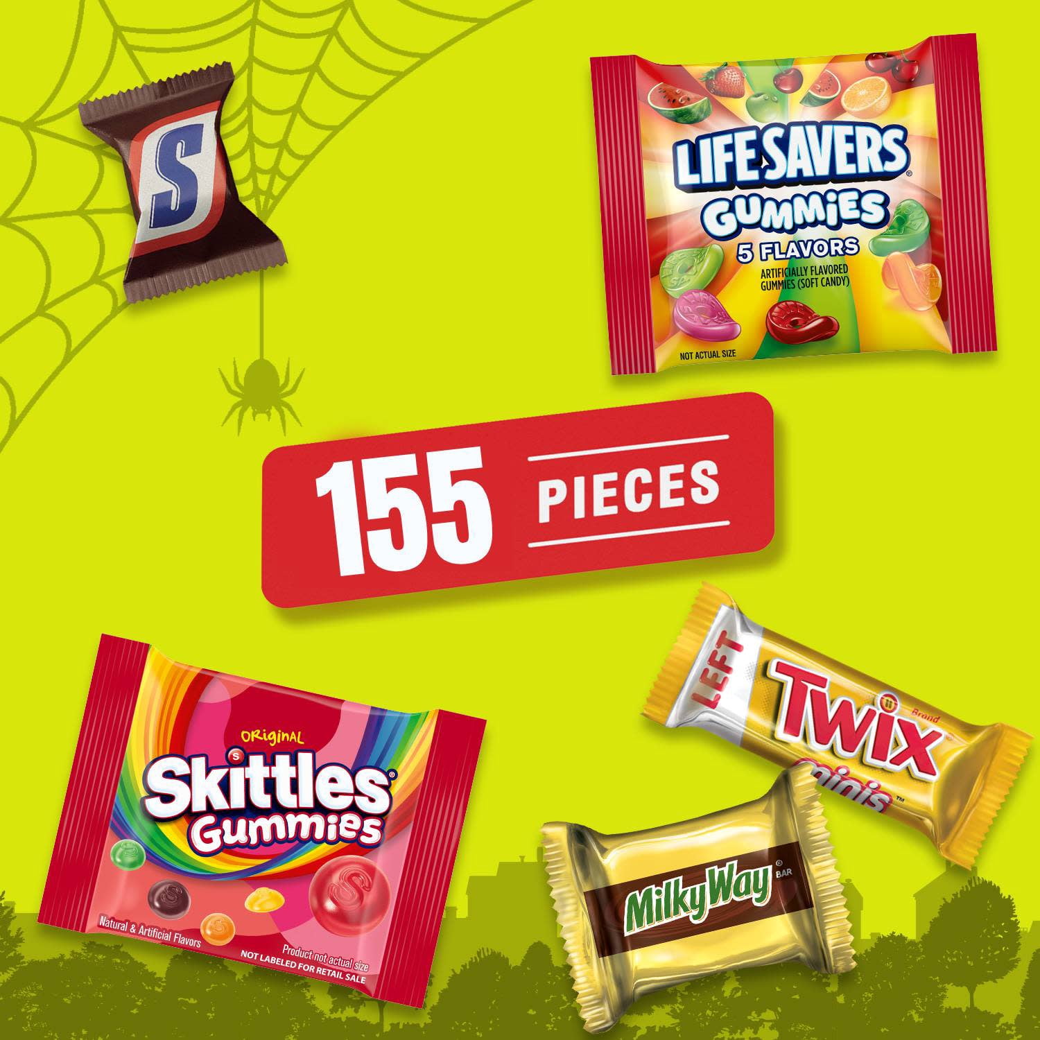 (5 pack) Snickers, Skittles Gummies & More Halloween Candy Variety Pack - 155 Ct Bulk Bag