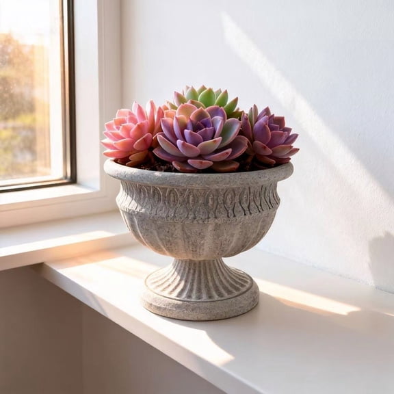 CCWADH 2L European Wrought Iron Flower Pot, Gray Roman Style Planter for Indoor Outdoor Plants, Rustic Home Garden Decor