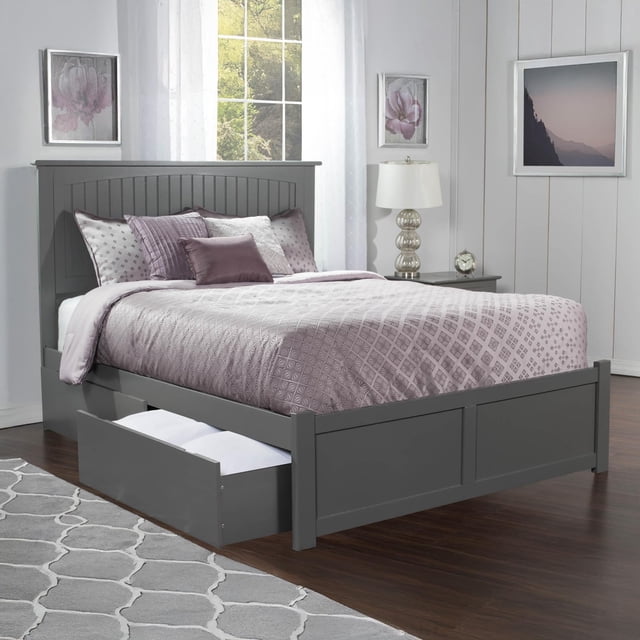 Bowery Hill Solid Wood Storage Platform King Bed in Gray