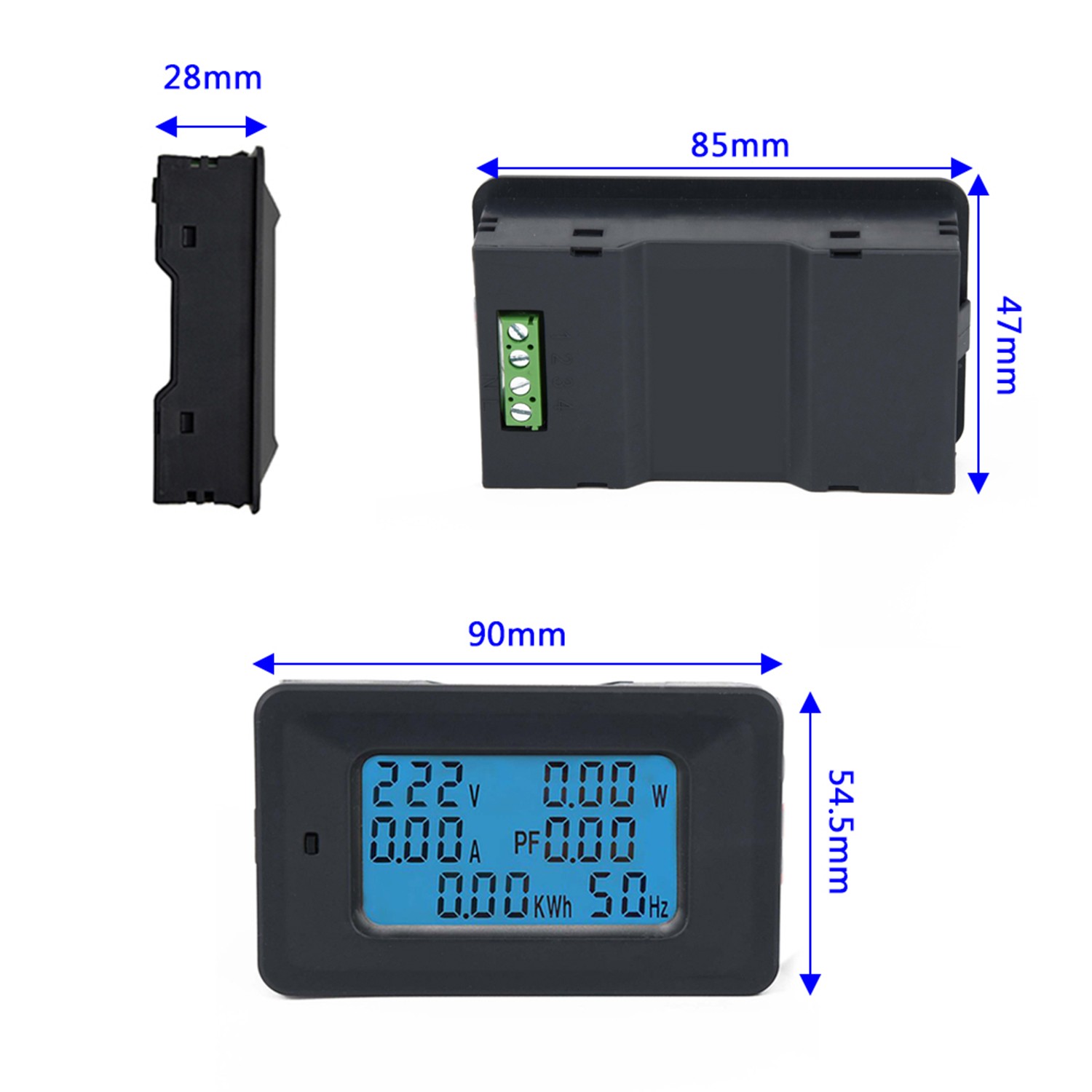 AC 110V-250V 100A LCD Digital Panel Power Watt Meter Monitor Voltmeter Ammeter