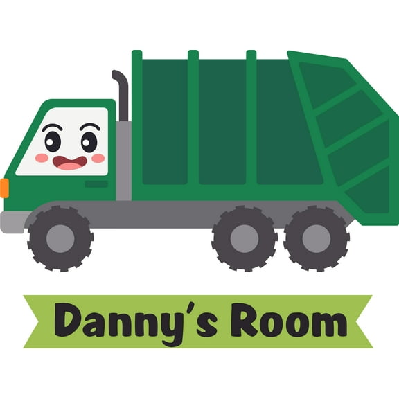 Garbage Truck Vehicle Cute Cartoon Customized Wall Decal - Custom Vinyl Wall Art - Personalized Name - Baby Girls Boys Kids Bedroom Wall Decal Room Decor Wall Stickers Decoration Size (18x20 inch)