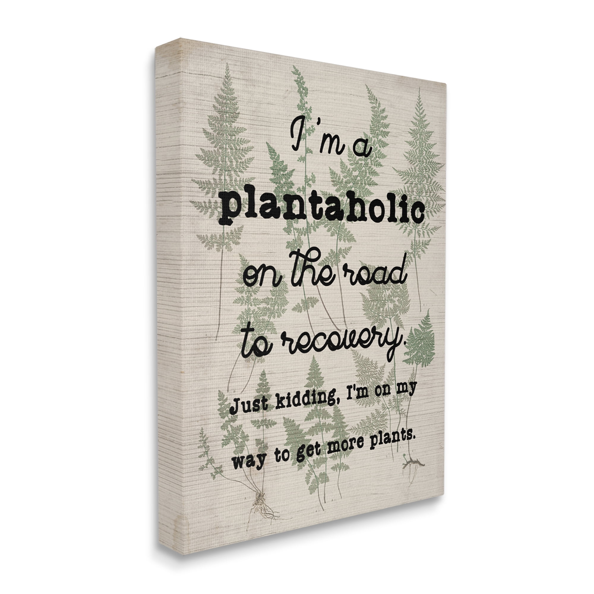 Stupell Industries Humorous Plantaholic Gardening Phrase Fern Plant Pattern Graphic Art Gallery Wrapped Canvas Print Wall Art, Design by Daphne Polselli