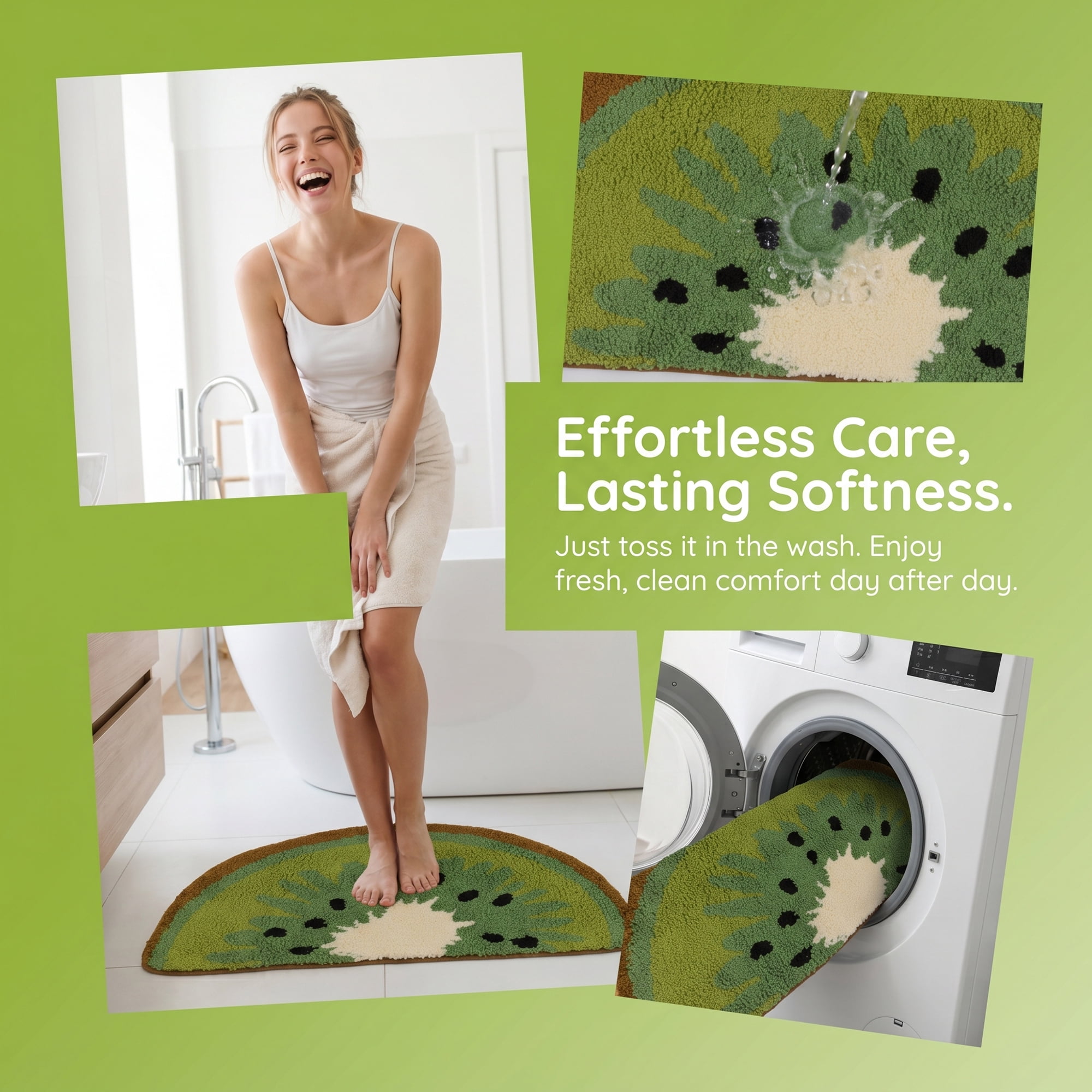 Unique Bargains Printed Faux Fur Bathroom Rug Soft Absorbent Plush Mat Green 32" x 18"