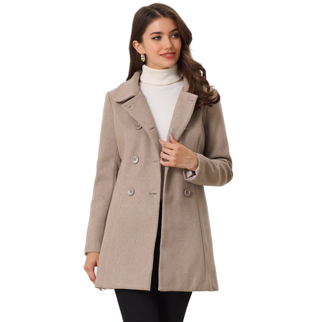 Abrigo Largo De Invierno Con Cuello Peter Pan Y Doble Botonadura Para Mujer Beige Obscuro S
