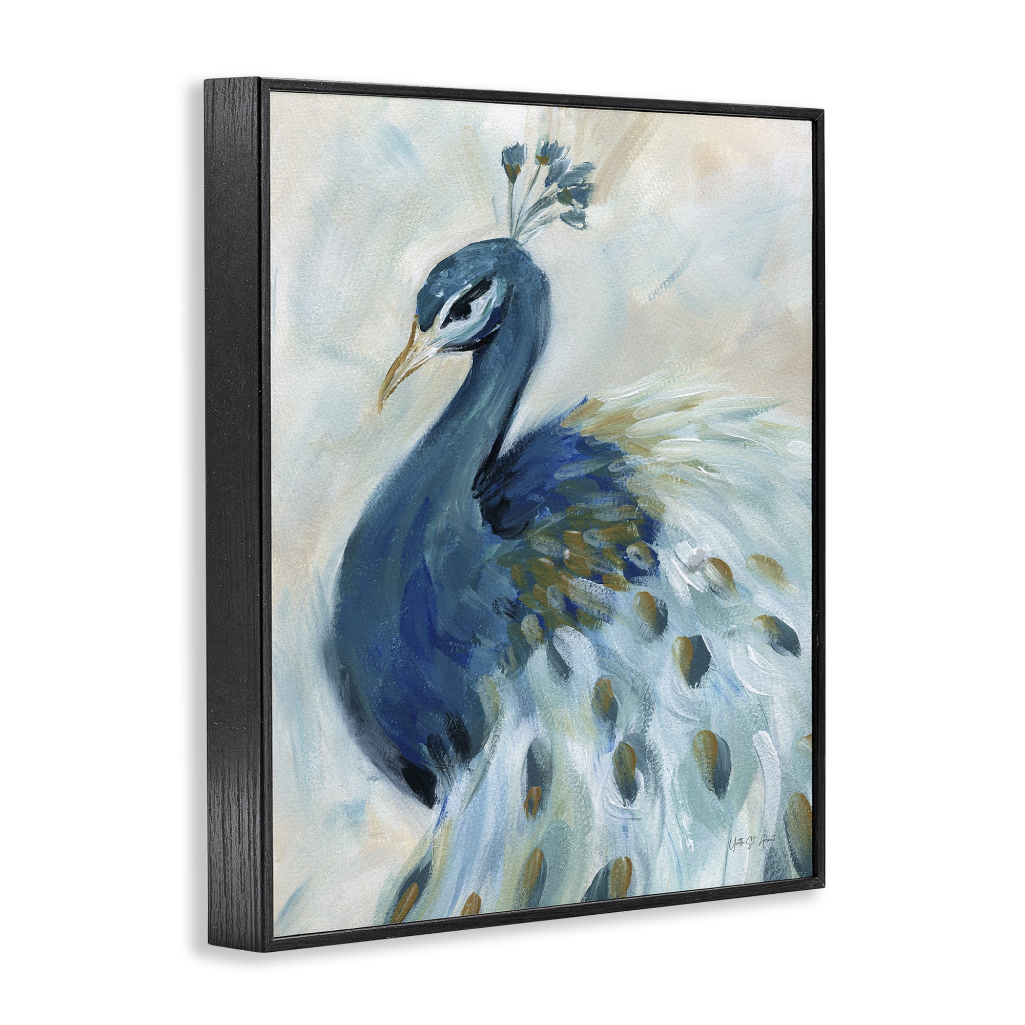 Stupell Industries Elegant Blue Peacock Animals & Insects Painting Black Framed Art Print Wall Art, 24 x 30