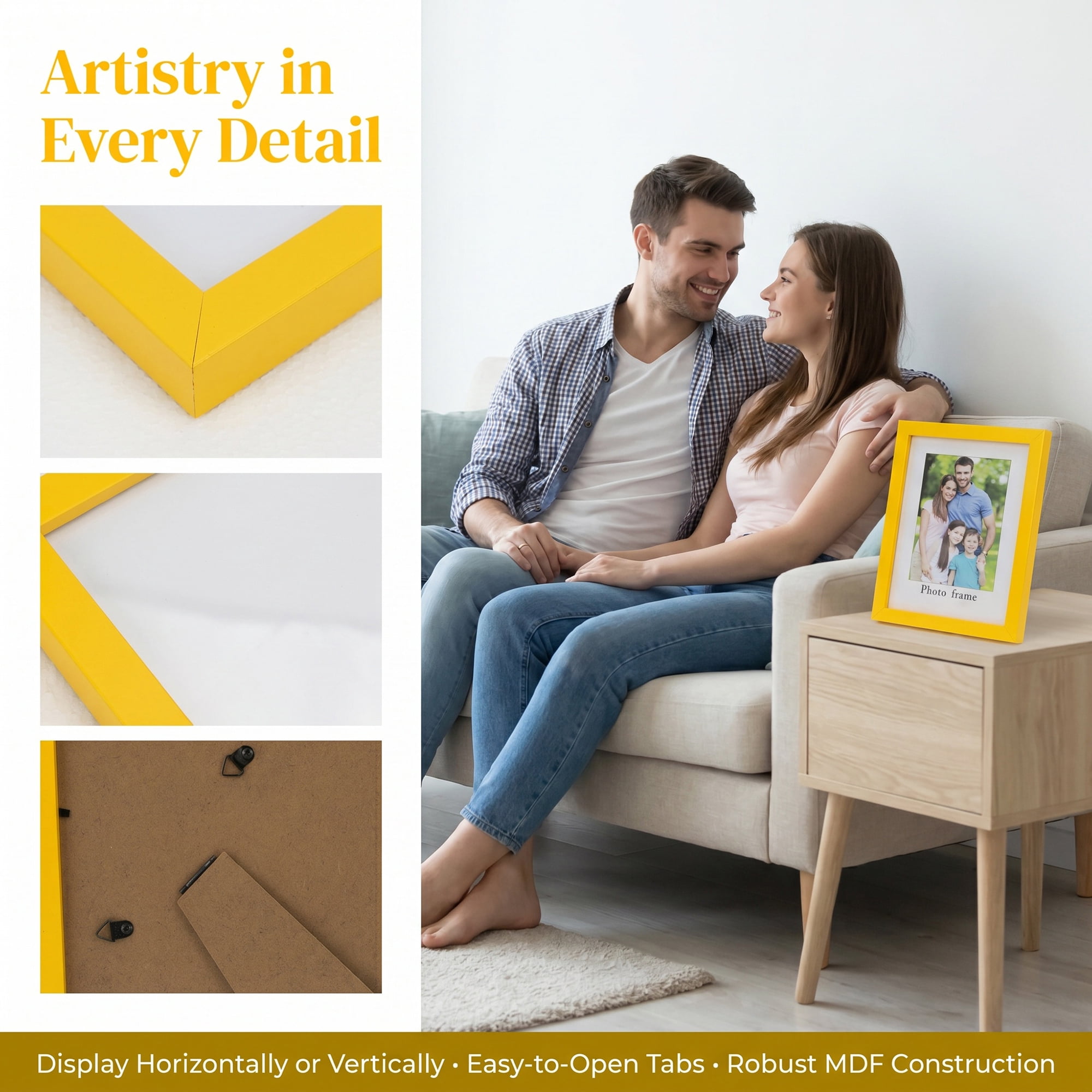 Unique Bargains Classic Wood Wall Mounting Picture Frame Yellow 8" x 10"