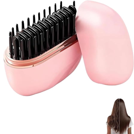 Rexfannbs Mini Hair Straightener, Portable Straightener Brush, 3-Speed Temperature Control (Pink)