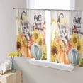 thumbnail image 3 of Sheer Curtains 45 inches Long, Cute Cat with Pumpkin Sunflower Wood Grain Background Light Filtering Sheer Window Curtains Rod Pocket Voile Drapes for Bedroom Living Room, 52"W x 45"L 2 Panels, 3 of 7