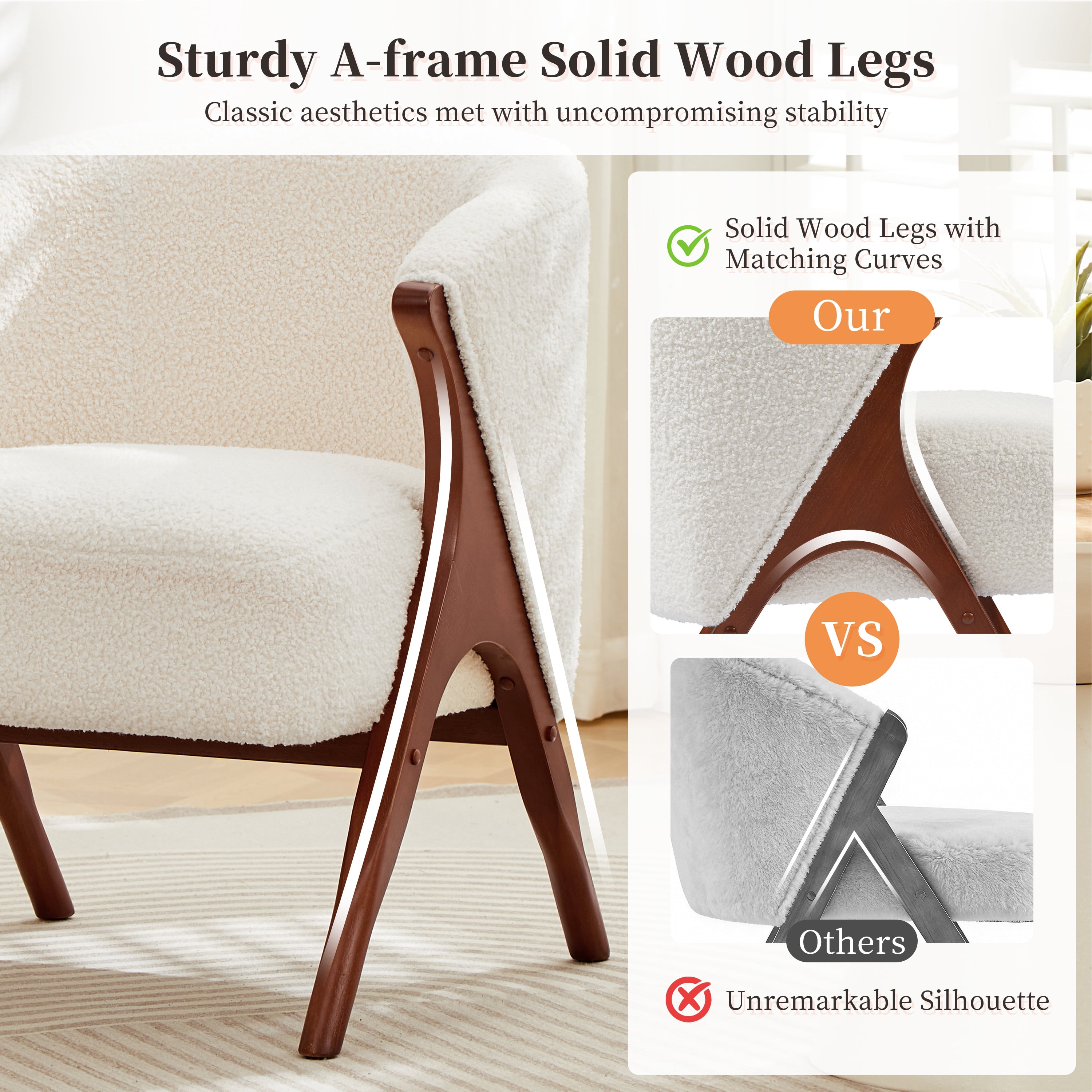 Euroco Modern Accent Chair,Upholstered Armchair with Solid Wood Frame,Boucle Fabric Reading Chair Leisure Chair for Living Room, Bedroom,Beige