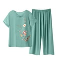 thumbnail image 1 of Weiqiqre Ensemble de Pyjama pour Femmes 2 Pcs Tenues en Lin Manches Courtes Imprimé Floral Ensembles de Détente Col Rond Costumes d'Été, 1 of 3