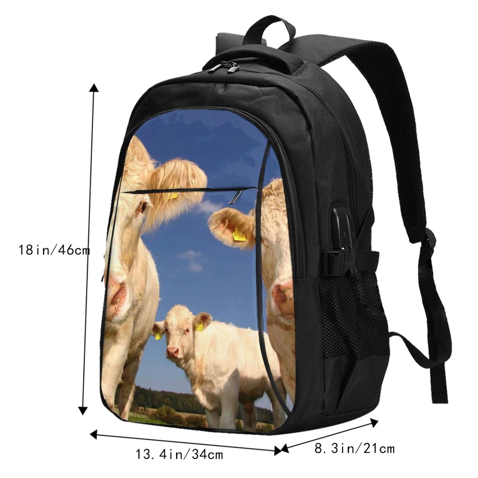 Vsdgher Cows Cattles Print Travel Laptop Backpack, Laptops Backpack with USB Charging Port, Water Resistant Computer Bag Gift for Men & Women