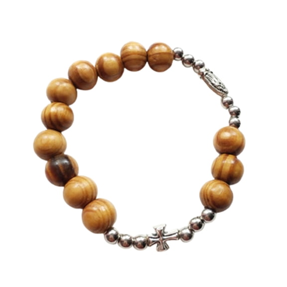 Catholic Cross Rosary Bracelet Vintage Elastic Beaded Chain Baptism Rosaries Bangle Wristband for Men Women Jewelry Gift