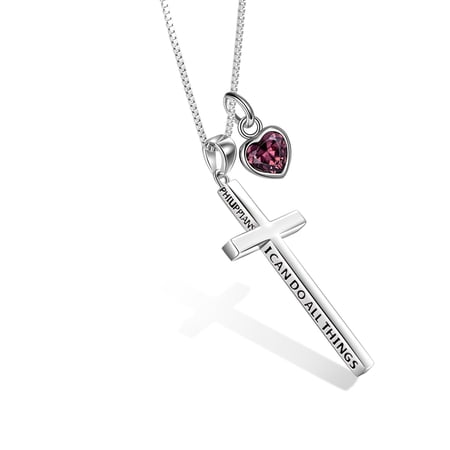 YAFEINI Sterling Silver Cross Necklace for Women January Birthstone Philippians 4:13 I Can Do All Things Necklace for Men Birthday 20+2''