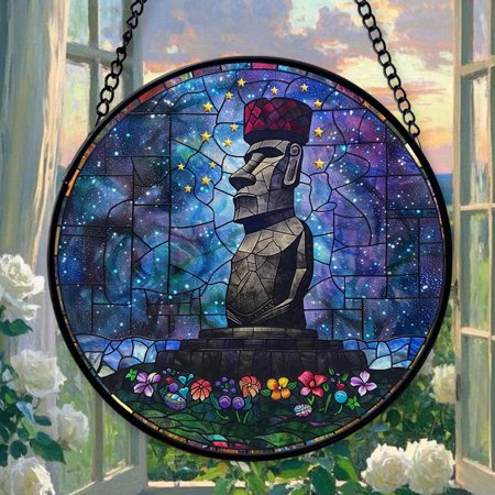 Easter Moai Statue11 Hanging Stained Glass for Windows Holiday Tree Ornament Gift for Mom Romantic Valentine Decoration Holiday Festival Ornament Heirloom 2025
