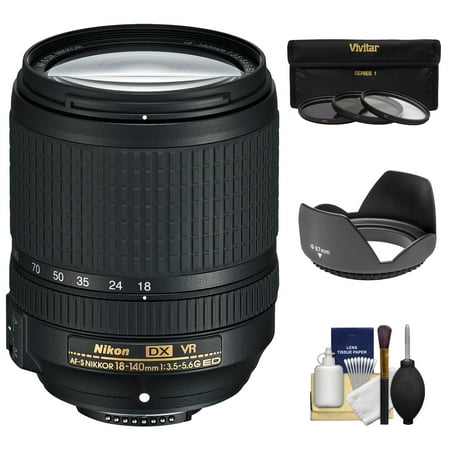 Nikon 18-140mm f/3.5-5.6G VR DX ED AF-S Nikkor-Zoom Lens with 3 UV/CPL/ND8 Filters + Hood + Kit for D3200, D3300, D5300, D5500, D7100, D7200