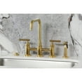 thumbnail image 2 of Kingston Brass KS8287CMLBS Manhattan Two-Handle 4-Hole Deck Mount Bridge Kitchen Faucet with Brass Side Sprayer in Brushed Brass, 2 of 8