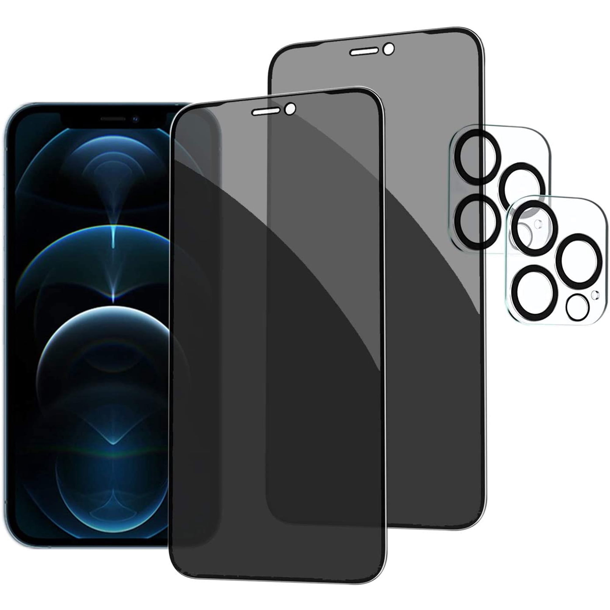 [2+2 Pack]Compatible With iPhone 12 Pro Max Privacy Screen Protector with Camera Lens Protector Full Coverage Anti-Spy Tempered Glass Film 9H Hardness Upgrade Edge Protection