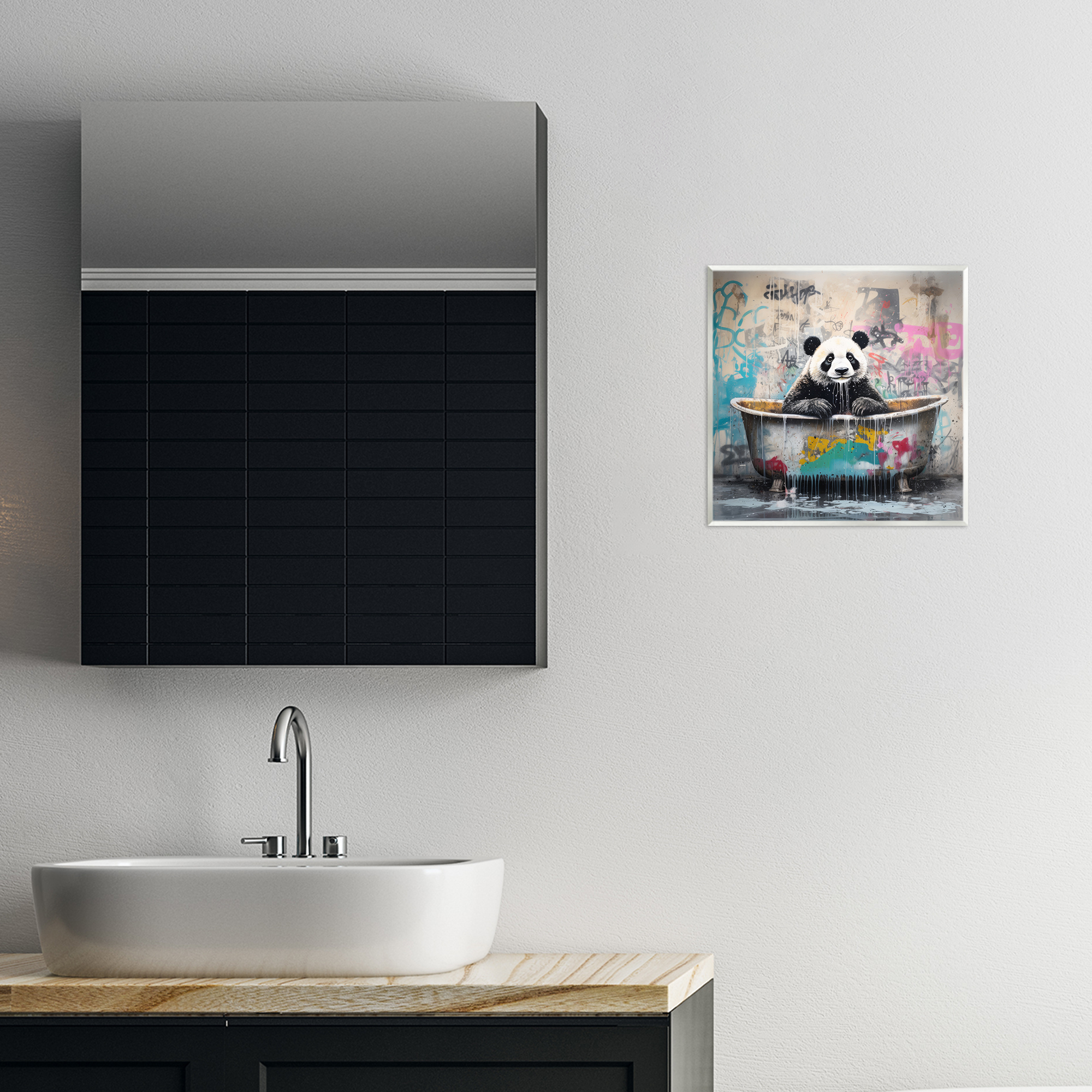 Stupell Industries Graffiti Bathing Panda Typography Painting Unframed Art Print Wall Art, 12 x 12