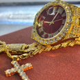 thumbnail image 2 of Hip-hop Watch Five-Piece Set with Rhombus Cuban Chain, Cross Necklace and Cuban Ring, 2 of 2