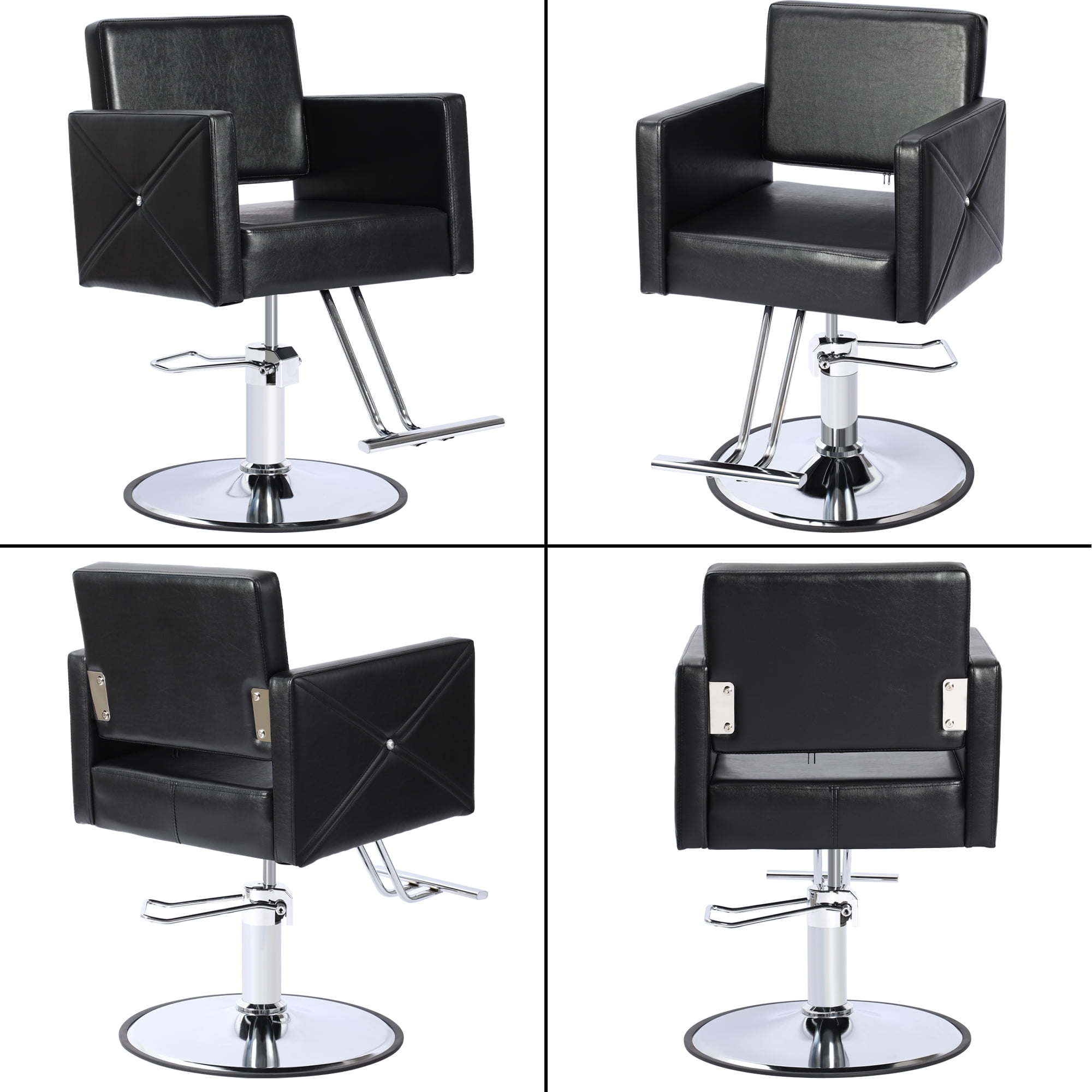 Kigoty Adjustable Hair Stylist Chair with Foot Rest, Round Base, 23.42" L, Black