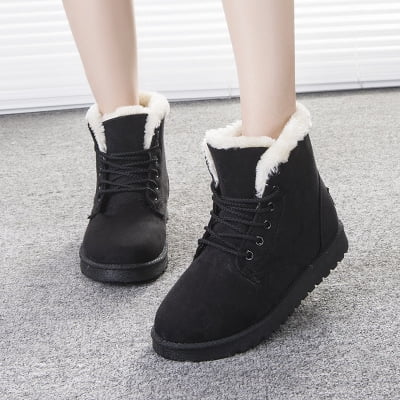 

Women Booties Winter Warm Plush Lining Snow Boots Walking Comfort Lace Up Ankle Bootie Round Toe Booties for Ladies